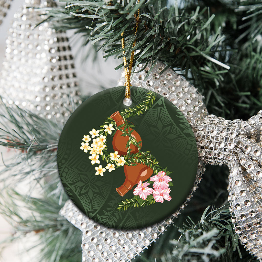 Aloha Hawaii Ipu Gourd Mix Maile Lei Ceramic Ornament Sage Green LT7 - Polynesian Pride