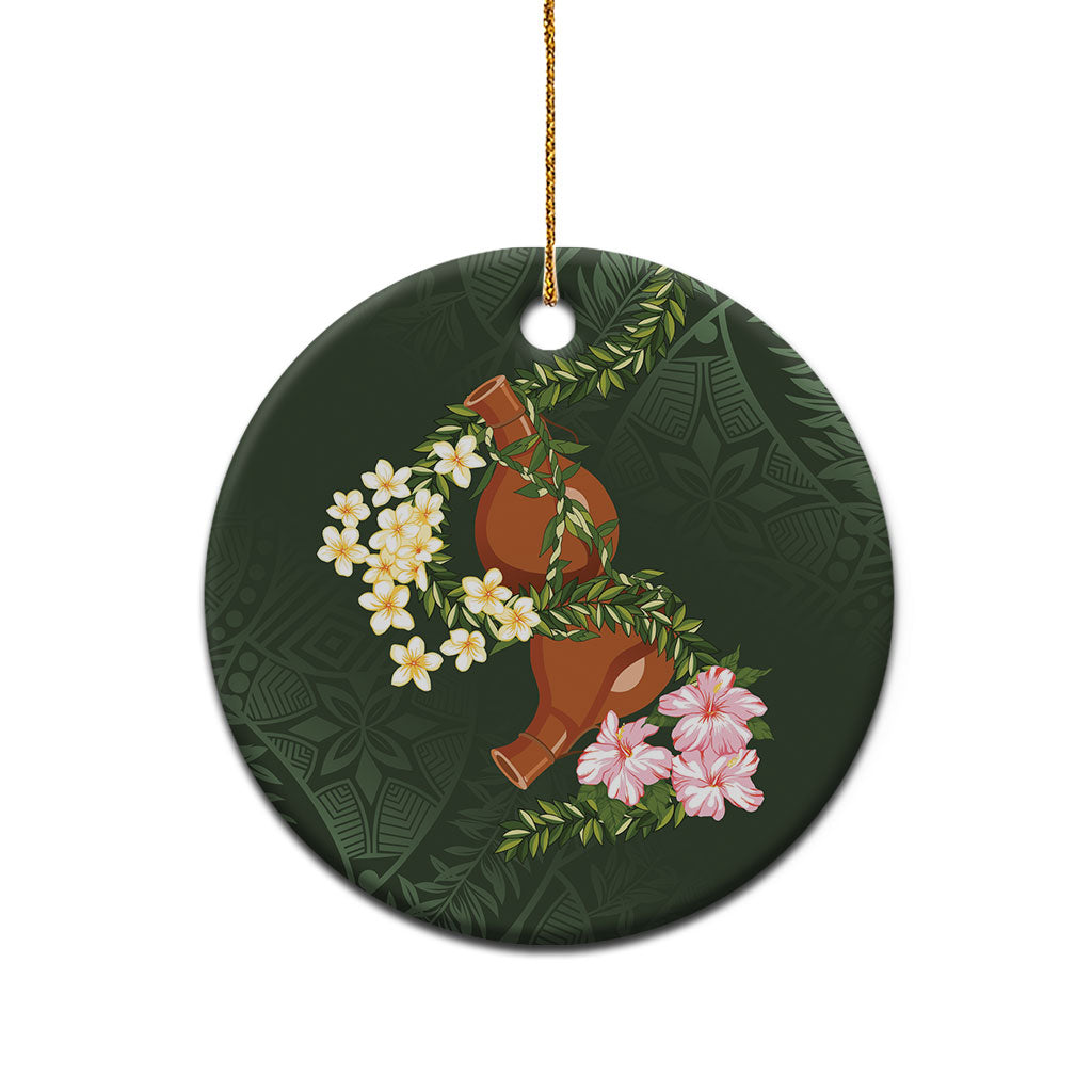 Aloha Hawaii Ipu Gourd Mix Maile Lei Ceramic Ornament Sage Green LT7 - Polynesian Pride
