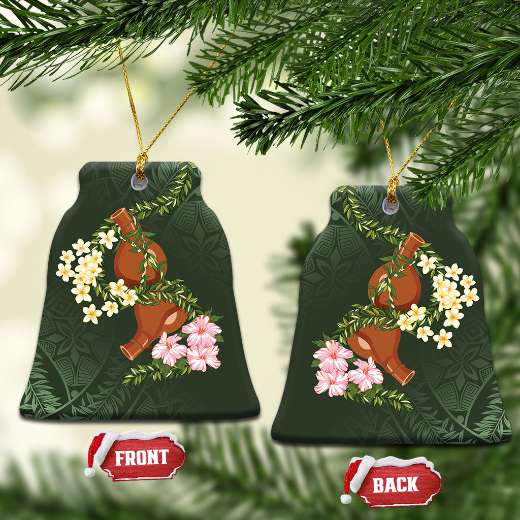 Aloha Hawaii Ipu Gourd Mix Maile Lei Ceramic Ornament Sage Green LT7 Bell Flake Sage Green - Polynesian Pride