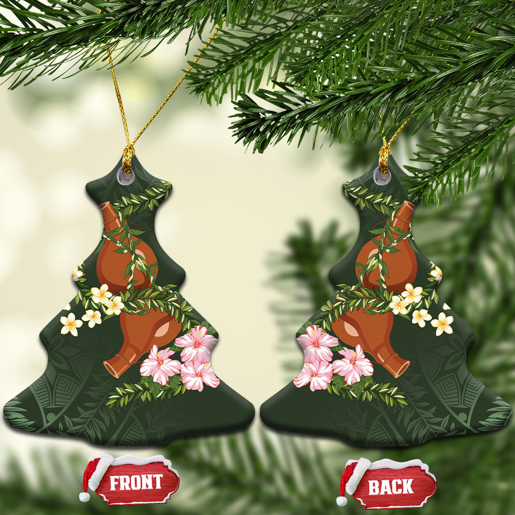 Aloha Hawaii Ipu Gourd Mix Maile Lei Ceramic Ornament Sage Green LT7 Christmas Tree Sage Green - Polynesian Pride