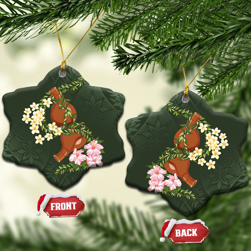 Aloha Hawaii Ipu Gourd Mix Maile Lei Ceramic Ornament Sage Green LT7 Snow Flake Sage Green - Polynesian Pride