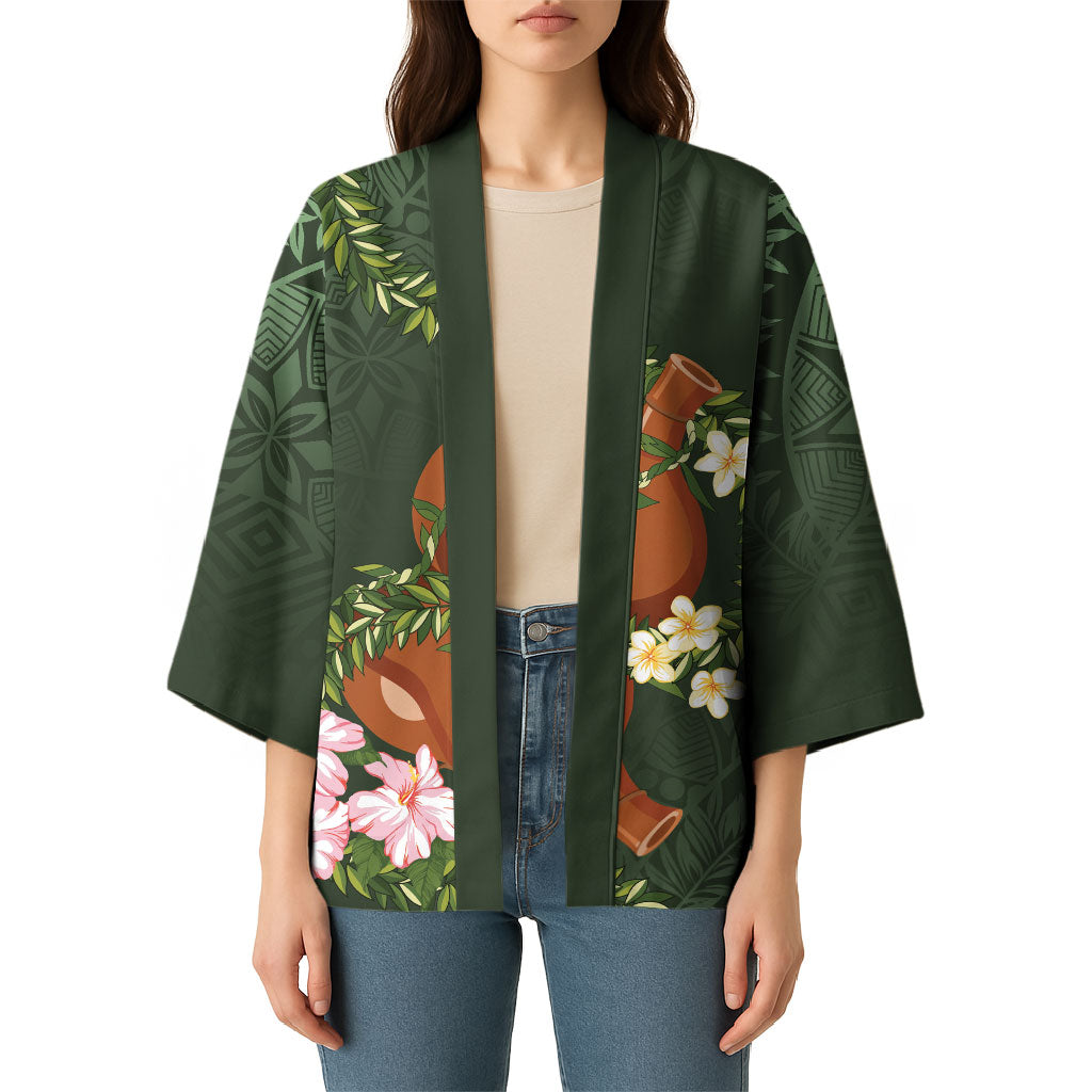 Aloha Hawaii Ipu Gourd Mix Maile Lei Kimono Sage Green LT7 - Polynesian Pride