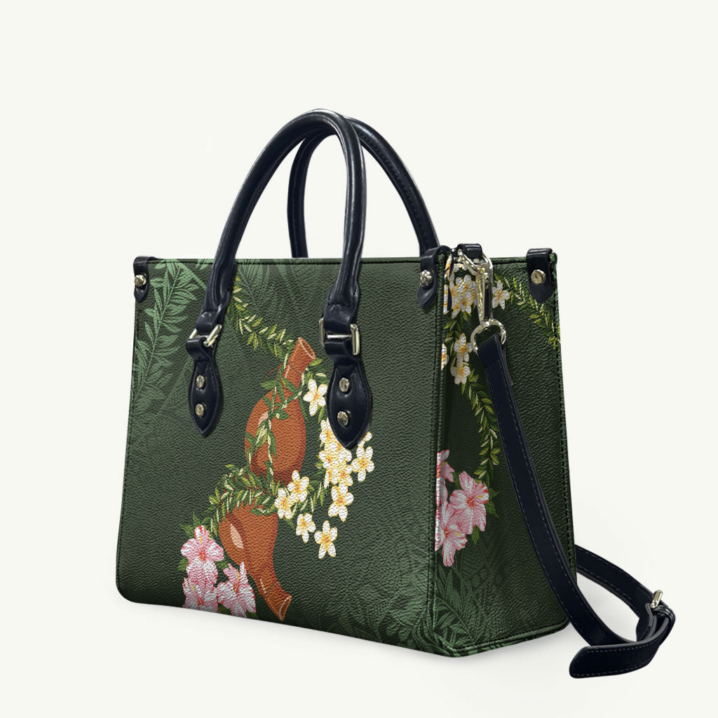 Aloha Hawaii Ipu Gourd Mix Maile Lei Leather Bag Sage Green LT7 Sage Green - Polynesian Pride