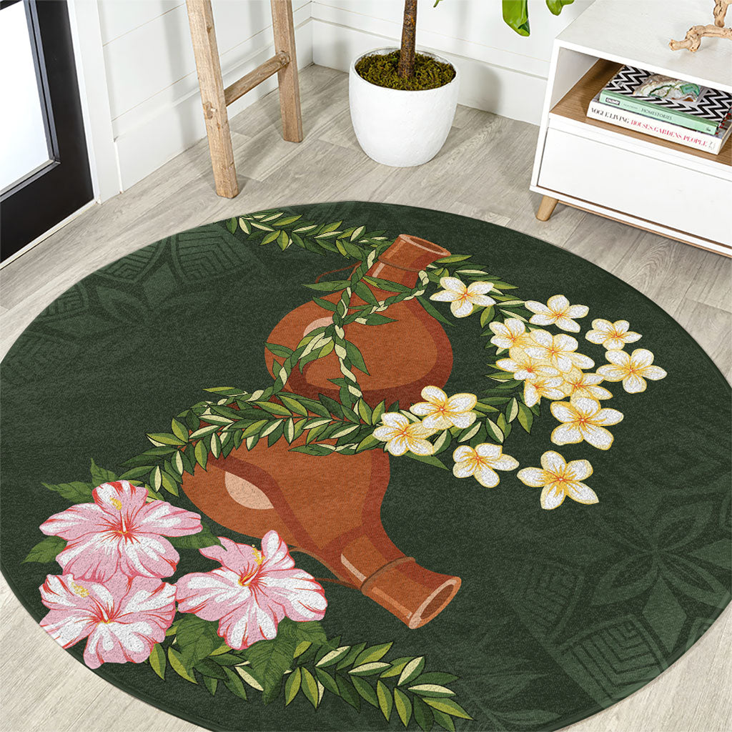 Aloha Hawaii Ipu Gourd Mix Maile Lei Round Carpet Sage Green LT7 Sage Green - Polynesian Pride