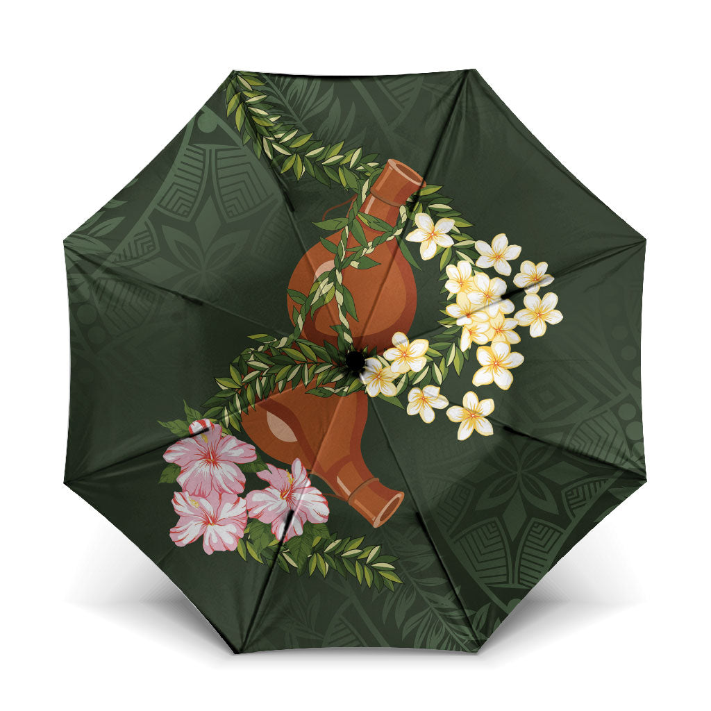 Aloha Hawaii Ipu Gourd Mix Maile Lei Umbrella Sage Green LT7 One Size Folded 11.42 inch Opened Diameter 37.4 inch Sage Green - Polynesian Pride