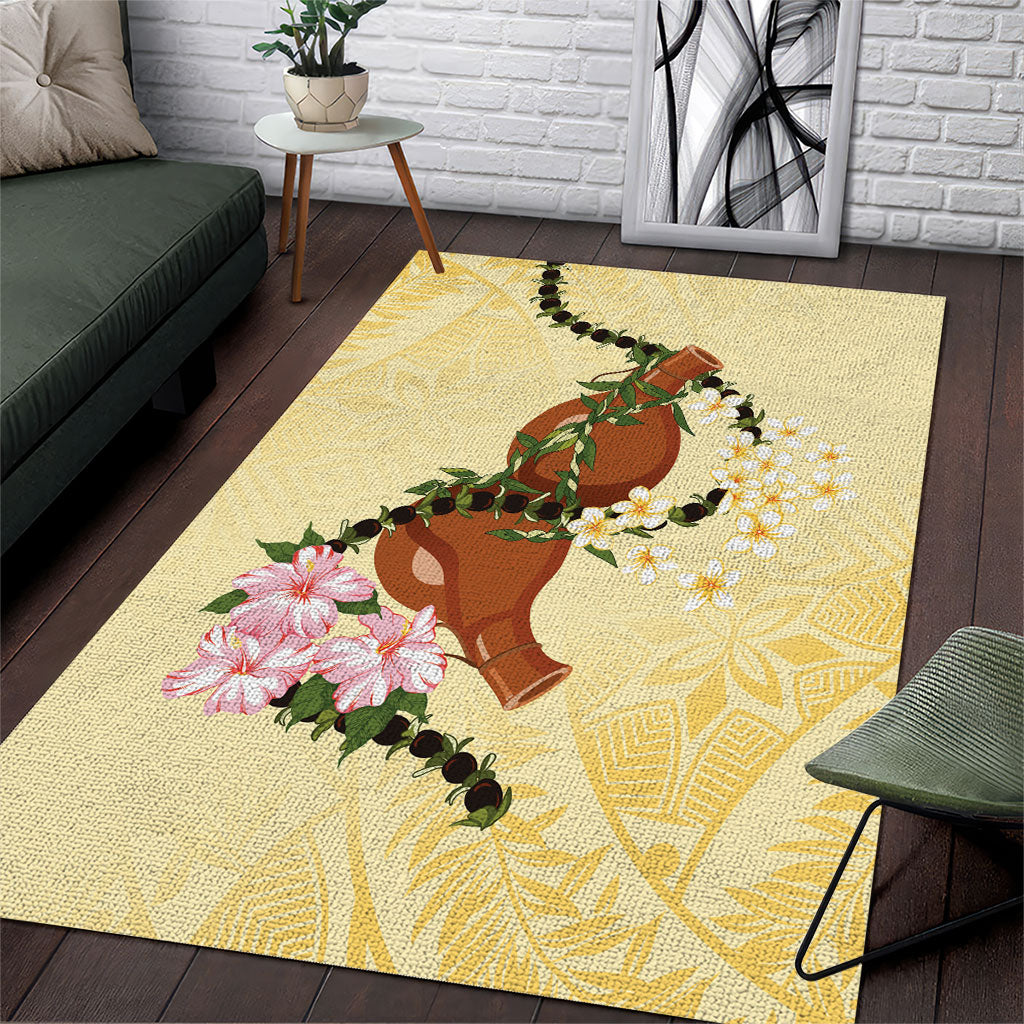 Aloha Hawaii Ipu Gourd Mix Kukui Nut Lei Area Rug Lemon Yellow LT7 Lemon Yellow - Polynesian Pride