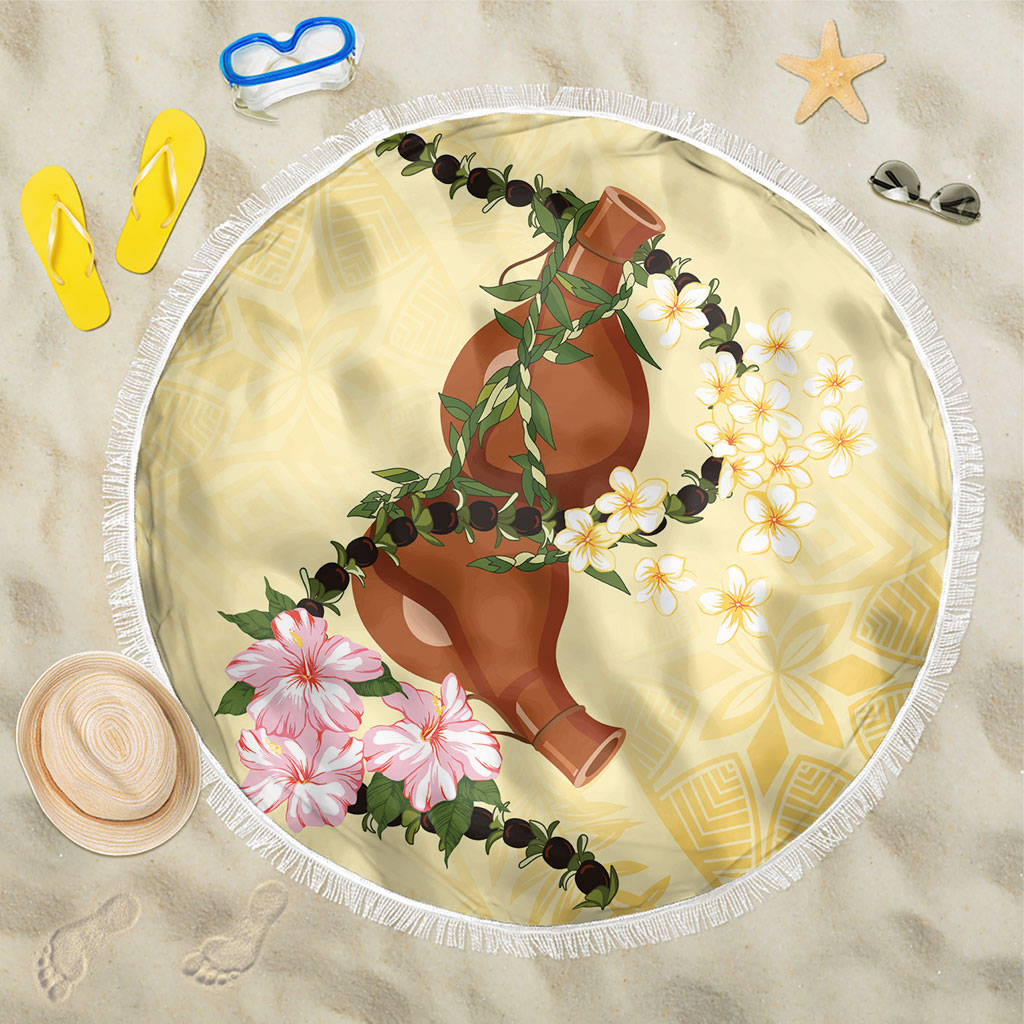 Aloha Hawaii Ipu Gourd Mix Kukui Nut Lei Beach Blanket Lemon Yellow LT7 One Size 150cm Lemon Yellow - Polynesian Pride