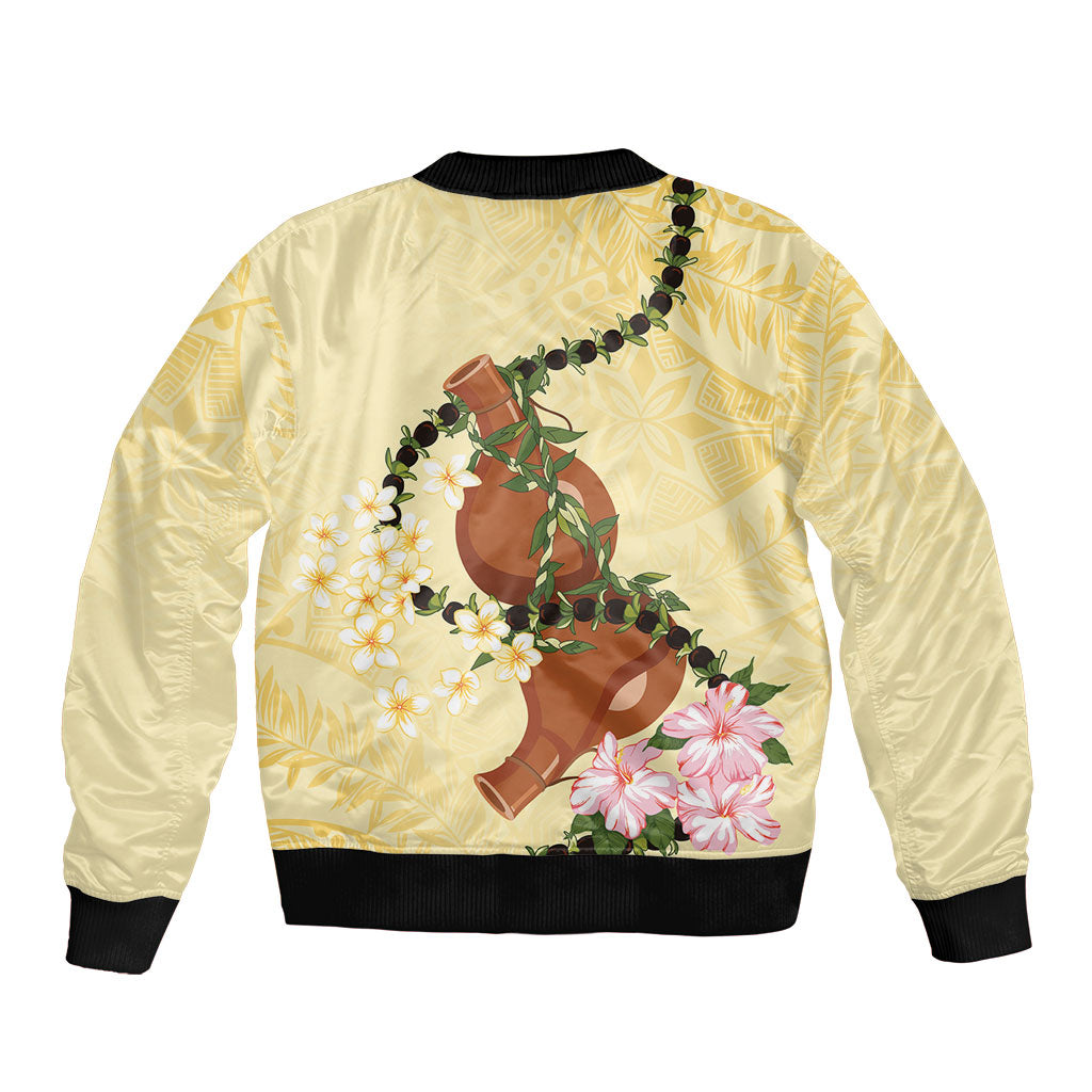 Aloha Hawaii Ipu Gourd Mix Kukui Nut Lei Bomber Jacket Lemon Yellow LT7 - Polynesian Pride
