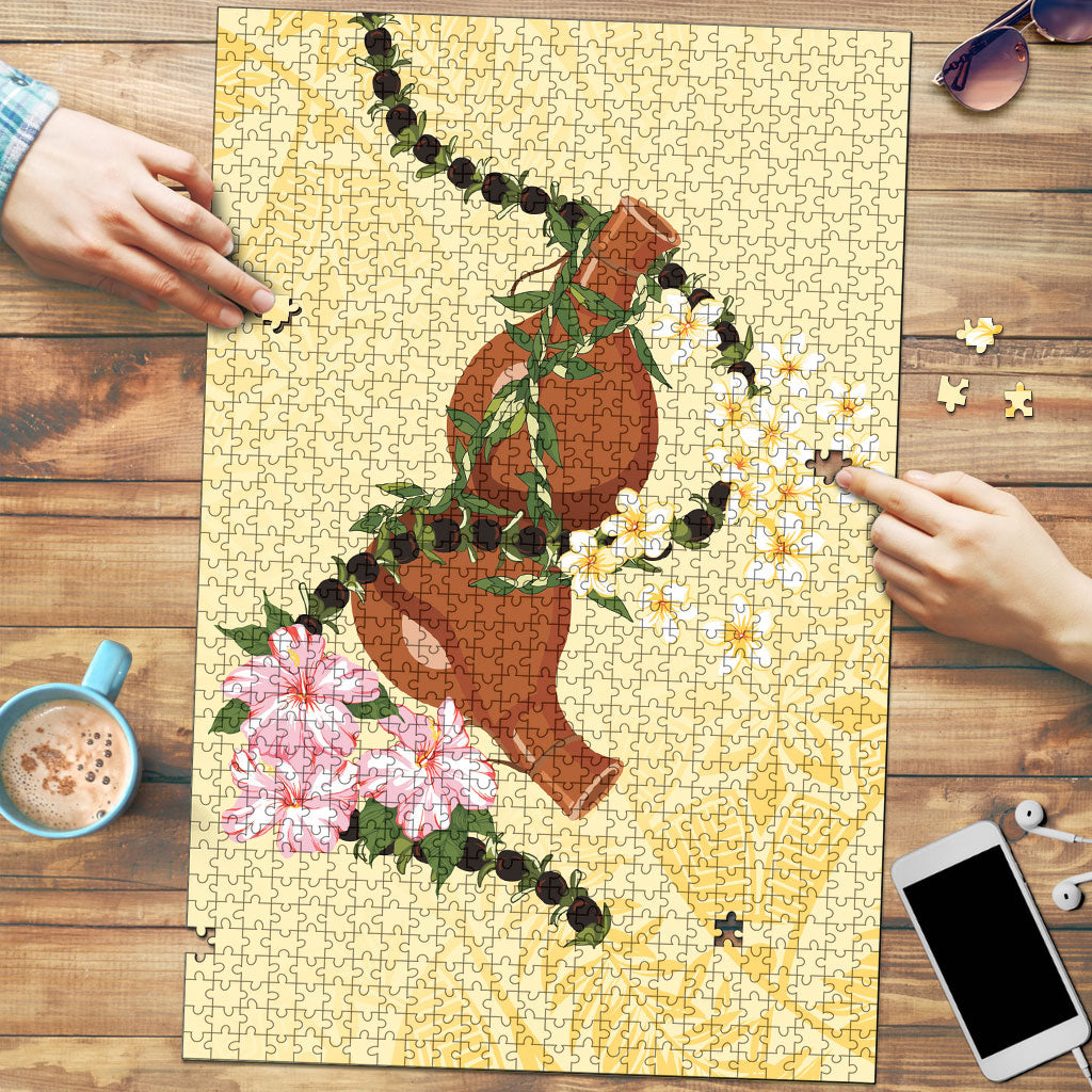 Aloha Hawaii Ipu Gourd Mix Kukui Nut Lei Puzzle Lemon Yellow LT7 Lemon Yellow - Polynesian Pride