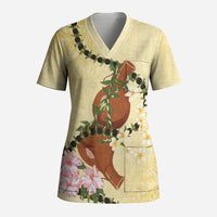 Aloha Hawaii Ipu Gourd Mix Kukui Nut Lei Scrub Top Lemon Yellow LT7 Adult Lemon Yellow - Polynesian Pride