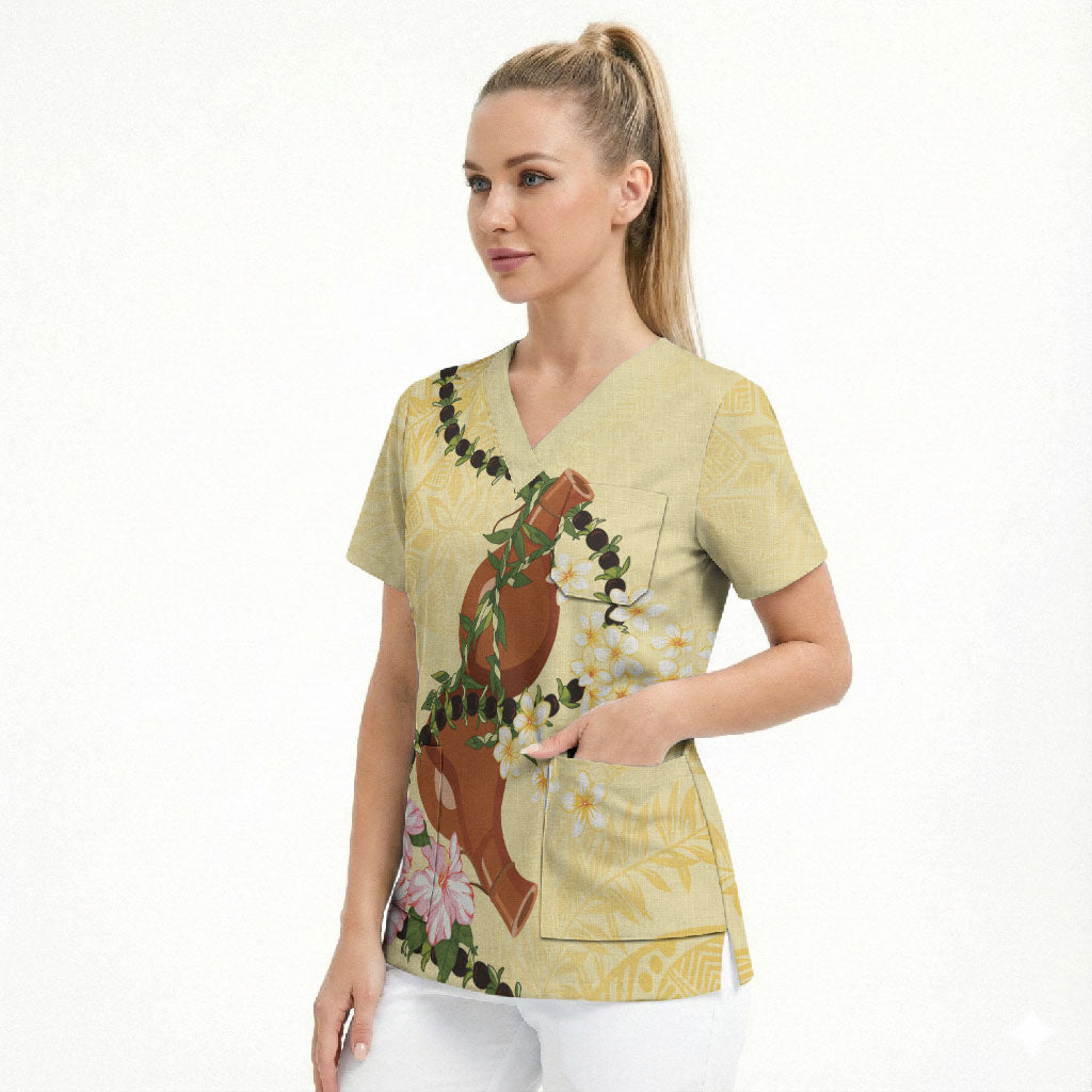 Aloha Hawaii Ipu Gourd Mix Kukui Nut Lei Scrub Top Lemon Yellow LT7 - Polynesian Pride