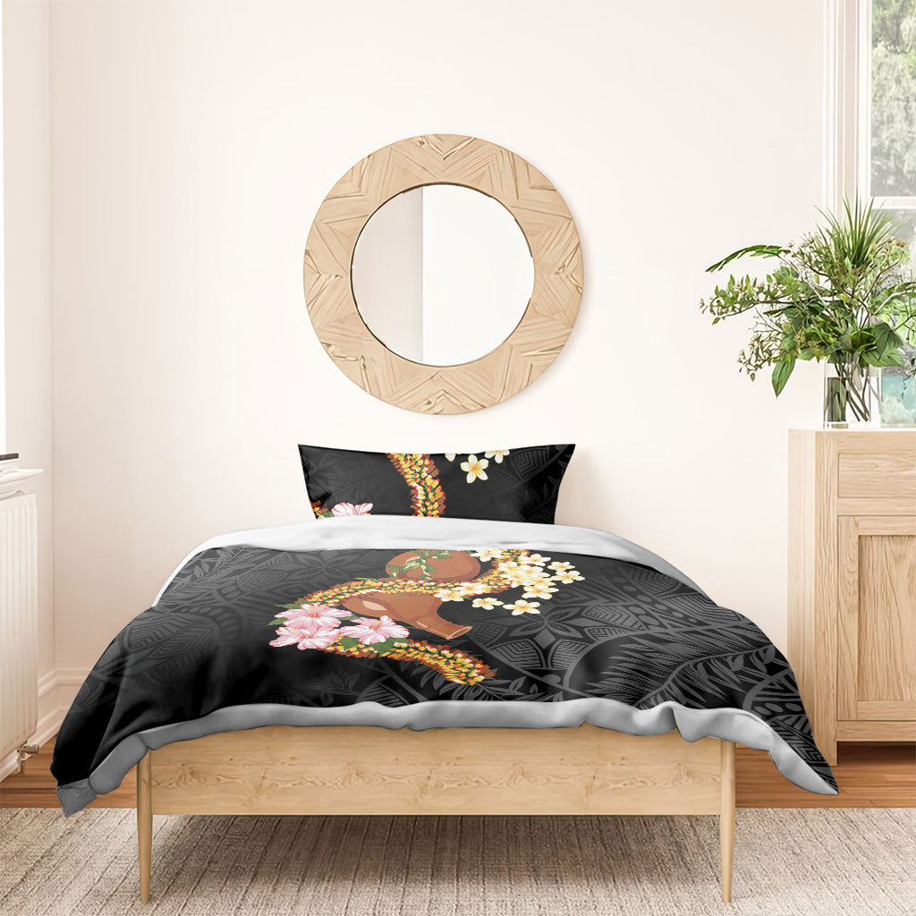 Aloha Hawaii Ipu Gourd Mix ʻĀkulikuli Lei Bedding Set Obsidian Black LT7 - Polynesian Pride