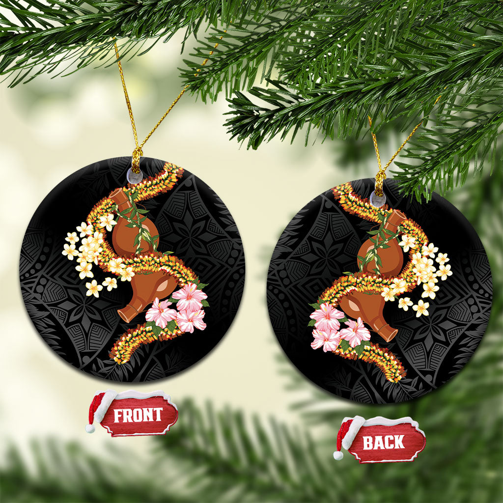 Aloha Hawaii Ipu Gourd Mix ʻĀkulikuli Lei Ceramic Ornament Obsidian Black LT7 Circle Obsidian Black - Polynesian Pride