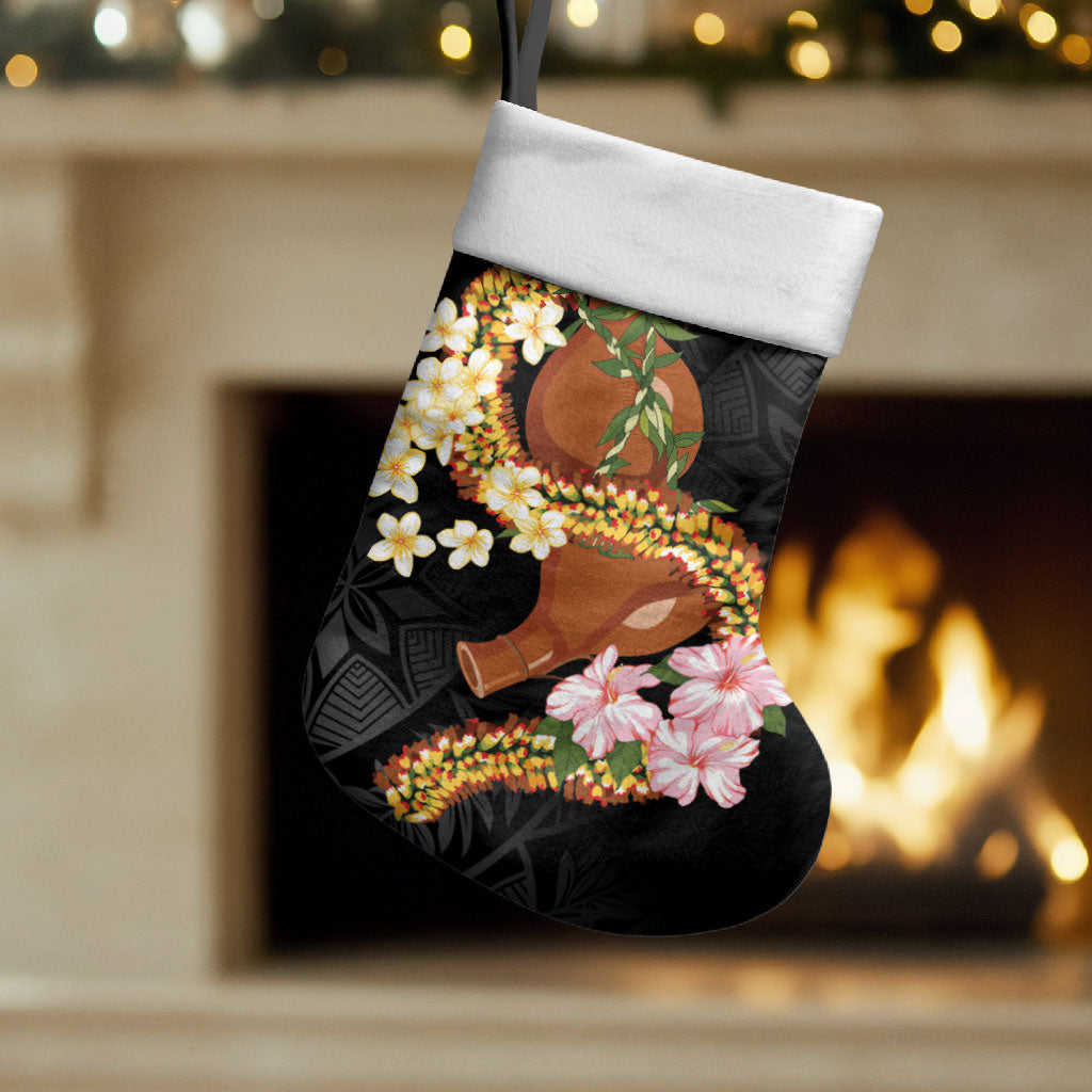 Aloha Hawaii Ipu Gourd Mix ʻĀkulikuli Lei Christmas Stocking Obsidian Black LT7 Set of 2 Obsidian Black - Polynesian Pride
