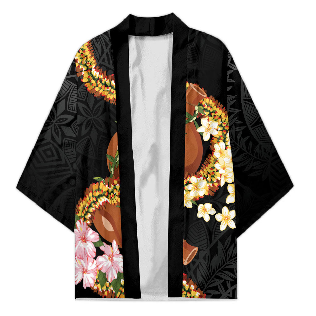 Aloha Hawaii Ipu Gourd Mix ʻĀkulikuli Lei Kimono Obsidian Black LT7 Unisex Obsidian Black - Polynesian Pride