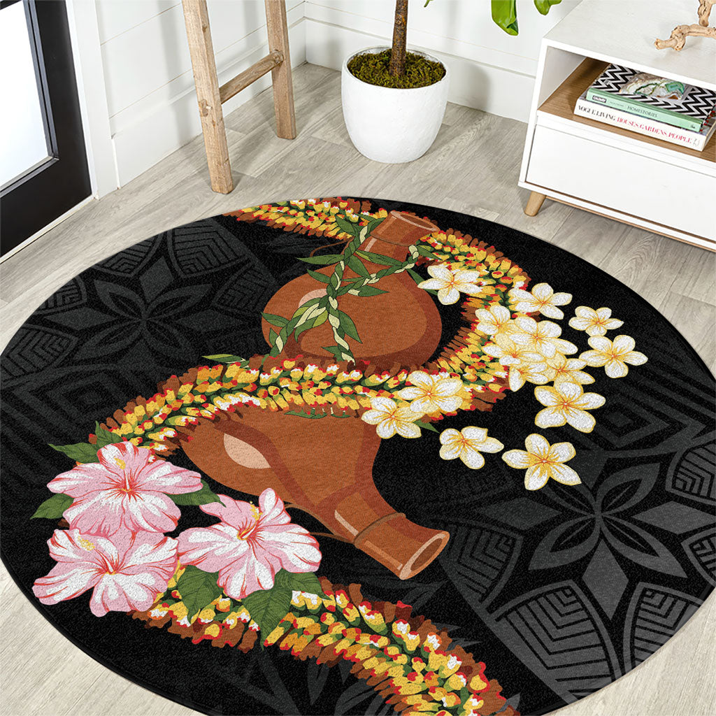 Aloha Hawaii Ipu Gourd Mix ʻĀkulikuli Lei Round Carpet Obsidian Black LT7 Obsidian Black - Polynesian Pride