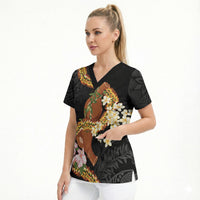 Aloha Hawaii Ipu Gourd Mix ʻĀkulikuli Lei Scrub Top Obsidian Black LT7 - Polynesian Pride