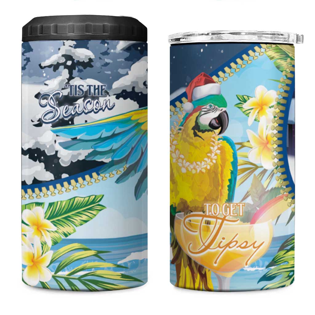 Funny Tropical Christmas 4 in 1 Can Cooler Tumbler Tis The Season To Get Tipsy