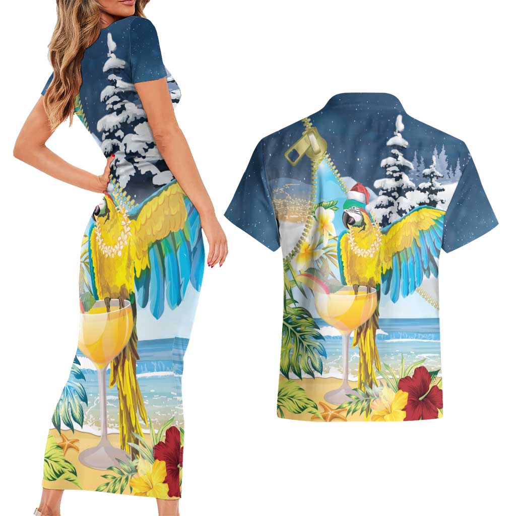Funny Tropical Christmas Couples Matching Short Sleeve Bodycon Dress and Hawaiian Shirt Tis The Season To Get Tipsy