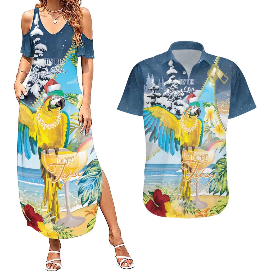 Funny Tropical Christmas Couples Matching Summer Maxi Dress and Hawaiian Shirt Tis The Season To Get Tipsy LT7 Colorful - Polynesian Pride