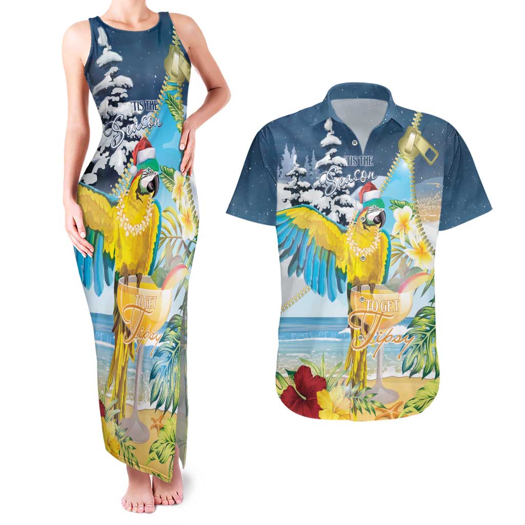 Funny Tropical Christmas Couples Matching Tank Maxi Dress and Hawaiian Shirt Tis The Season To Get Tipsy LT7 Colorful - Polynesian Pride