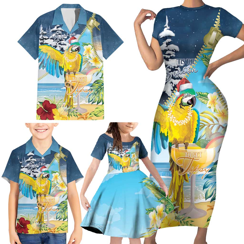 Funny Tropical Christmas Family Matching Short Sleeve Bodycon Dress and Hawaiian Shirt Tis The Season To Get Tipsy