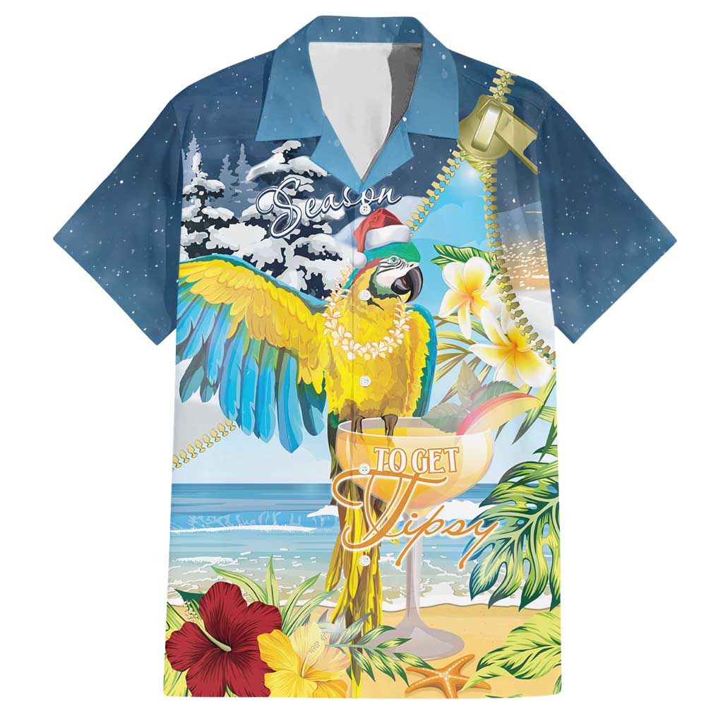 Funny Tropical Christmas Hawaiian Shirt Tis The Season To Get Tipsy