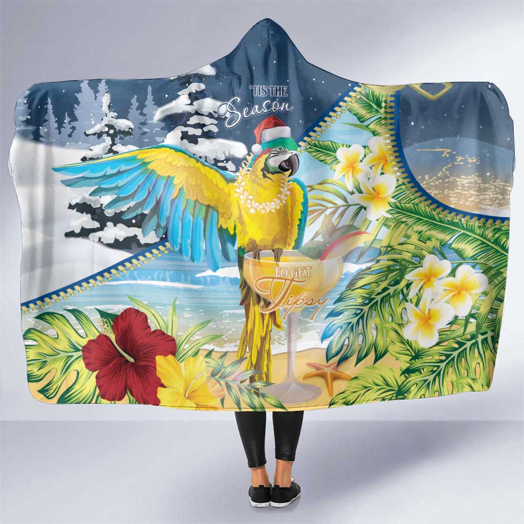 Funny Tropical Christmas Hooded Blanket Tis The Season To Get Tipsy