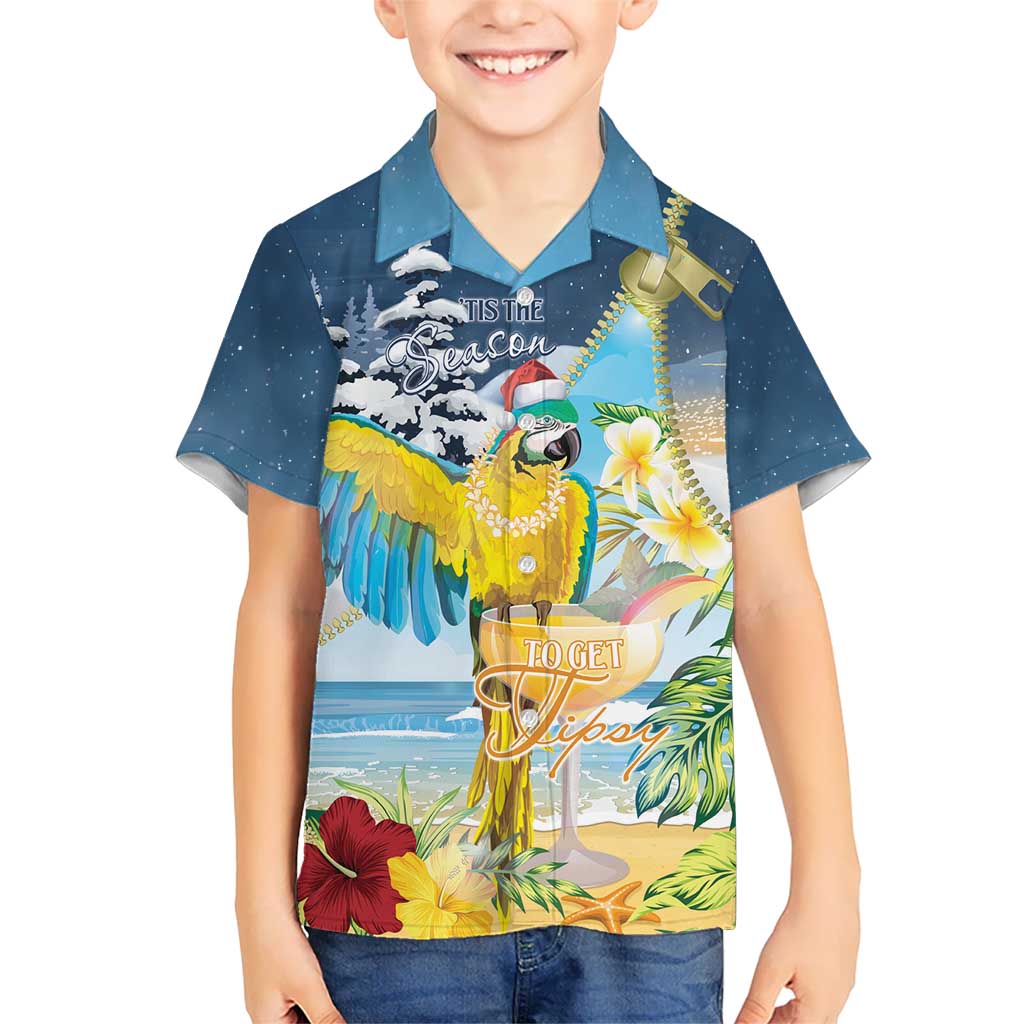 Funny Tropical Christmas Kid Hawaiian Shirt Tis The Season To Get Tipsy