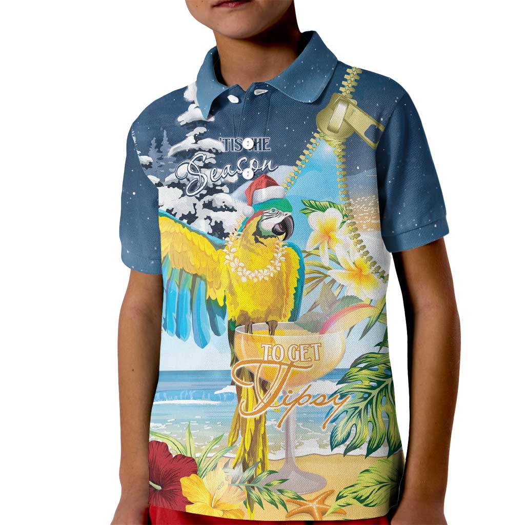 Funny Tropical Christmas Kid Polo Shirt Tis The Season To Get Tipsy