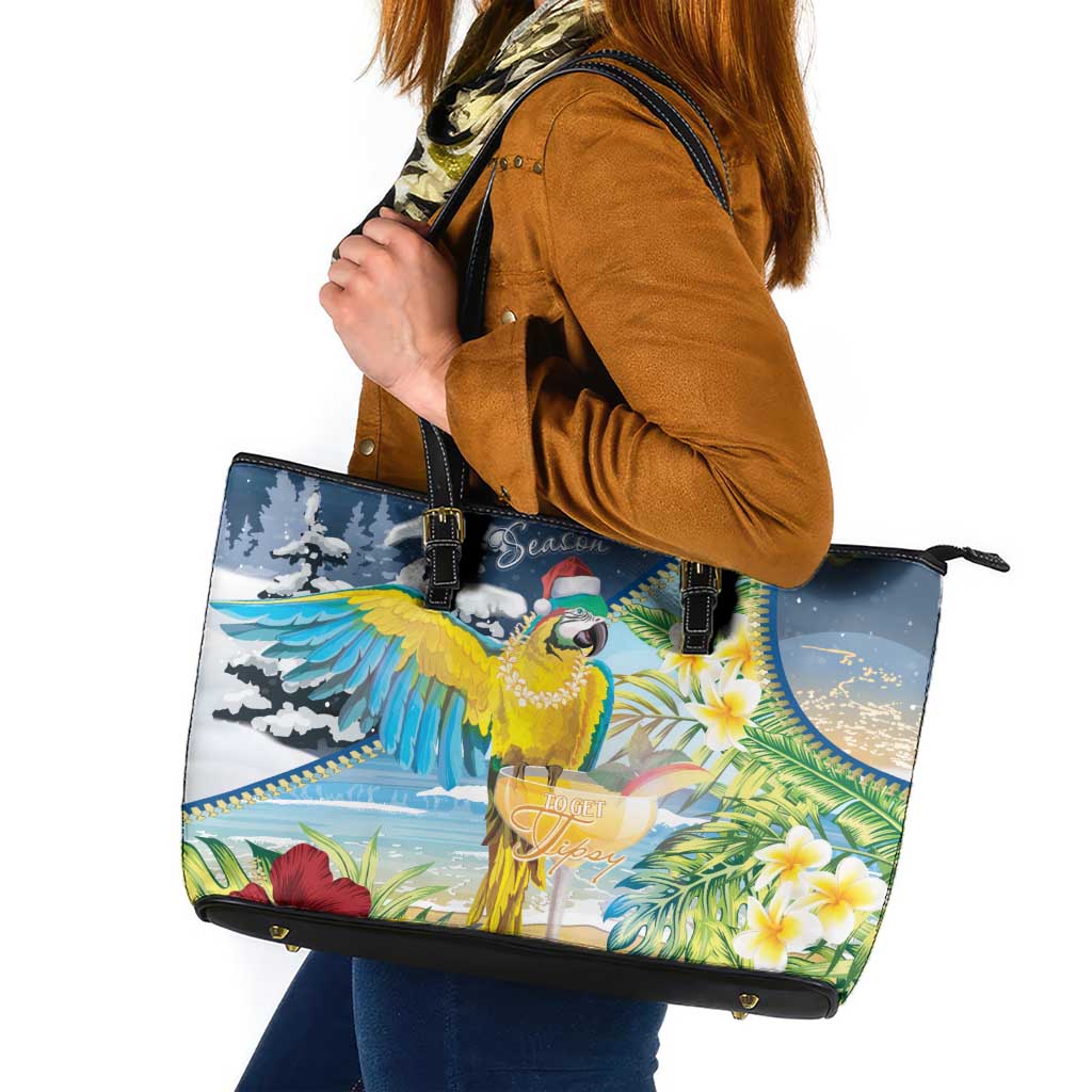 Funny Tropical Christmas Leather Tote Bag Tis The Season To Get Tipsy