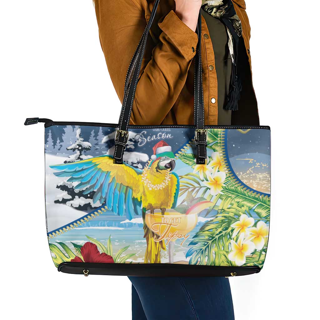 Funny Tropical Christmas Leather Tote Bag Tis The Season To Get Tipsy LT7 - Polynesian Pride