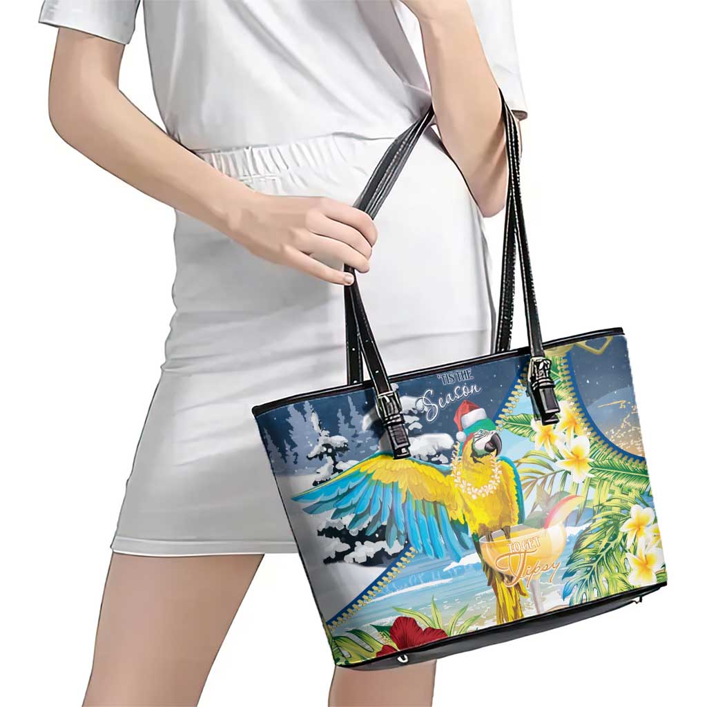 Funny Tropical Christmas Leather Tote Bag Tis The Season To Get Tipsy LT7 - Polynesian Pride
