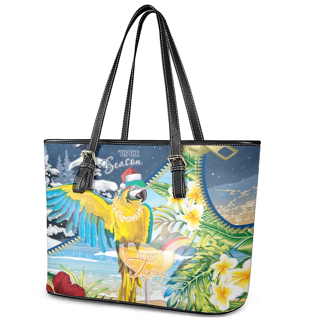 Funny Tropical Christmas Leather Tote Bag Tis The Season To Get Tipsy LT7 - Polynesian Pride