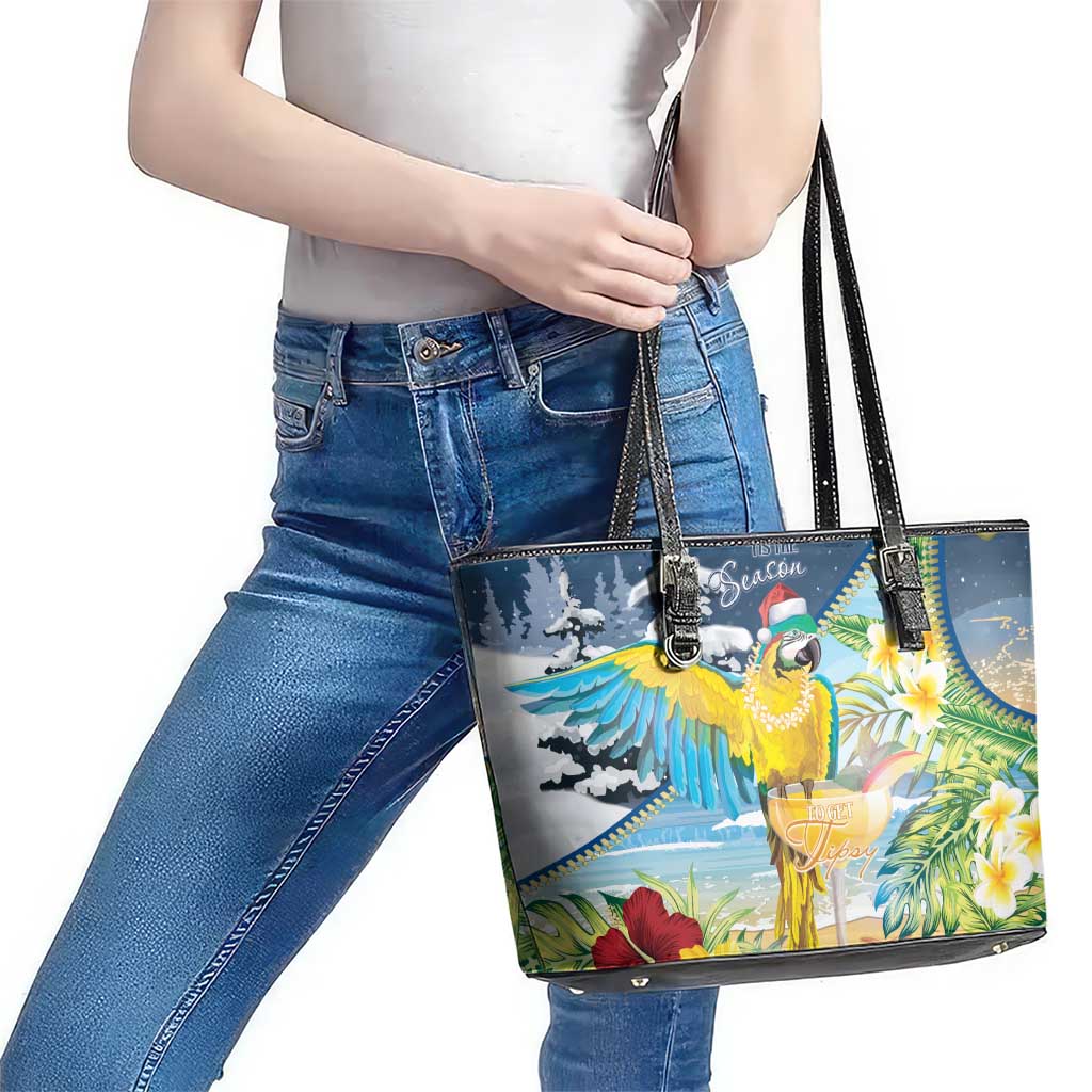 Funny Tropical Christmas Leather Tote Bag Tis The Season To Get Tipsy LT7 - Polynesian Pride