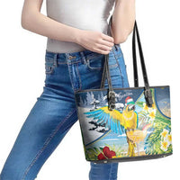 Funny Tropical Christmas Leather Tote Bag Tis The Season To Get Tipsy LT7 - Polynesian Pride