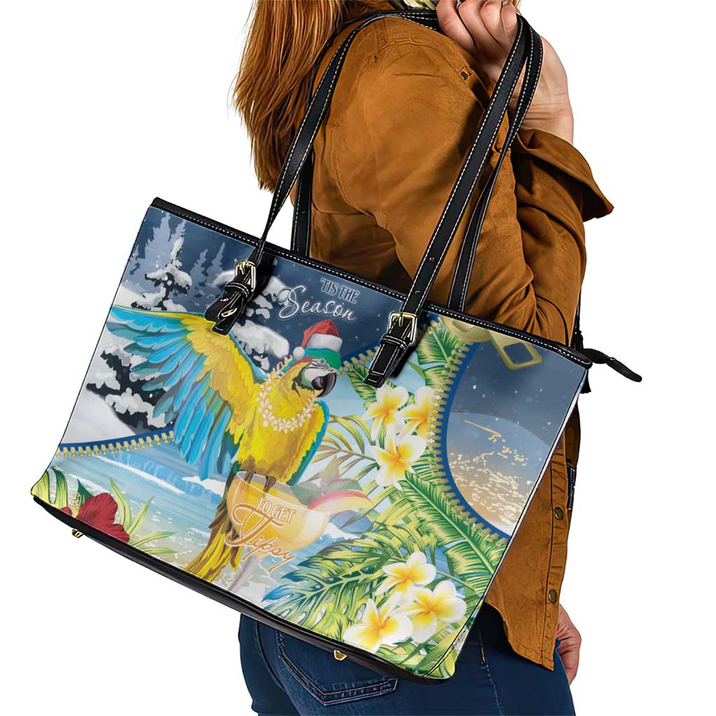 Funny Tropical Christmas Leather Tote Bag Tis The Season To Get Tipsy LT7 - Polynesian Pride