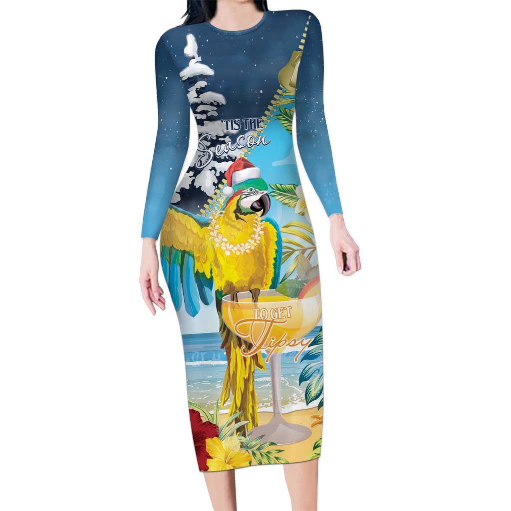 Funny Tropical Christmas Long Sleeve Bodycon Dress Tis The Season To Get Tipsy