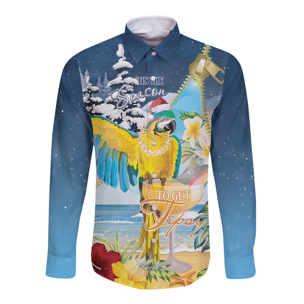 Funny Tropical Christmas Long Sleeve Button Shirt Tis The Season To Get Tipsy