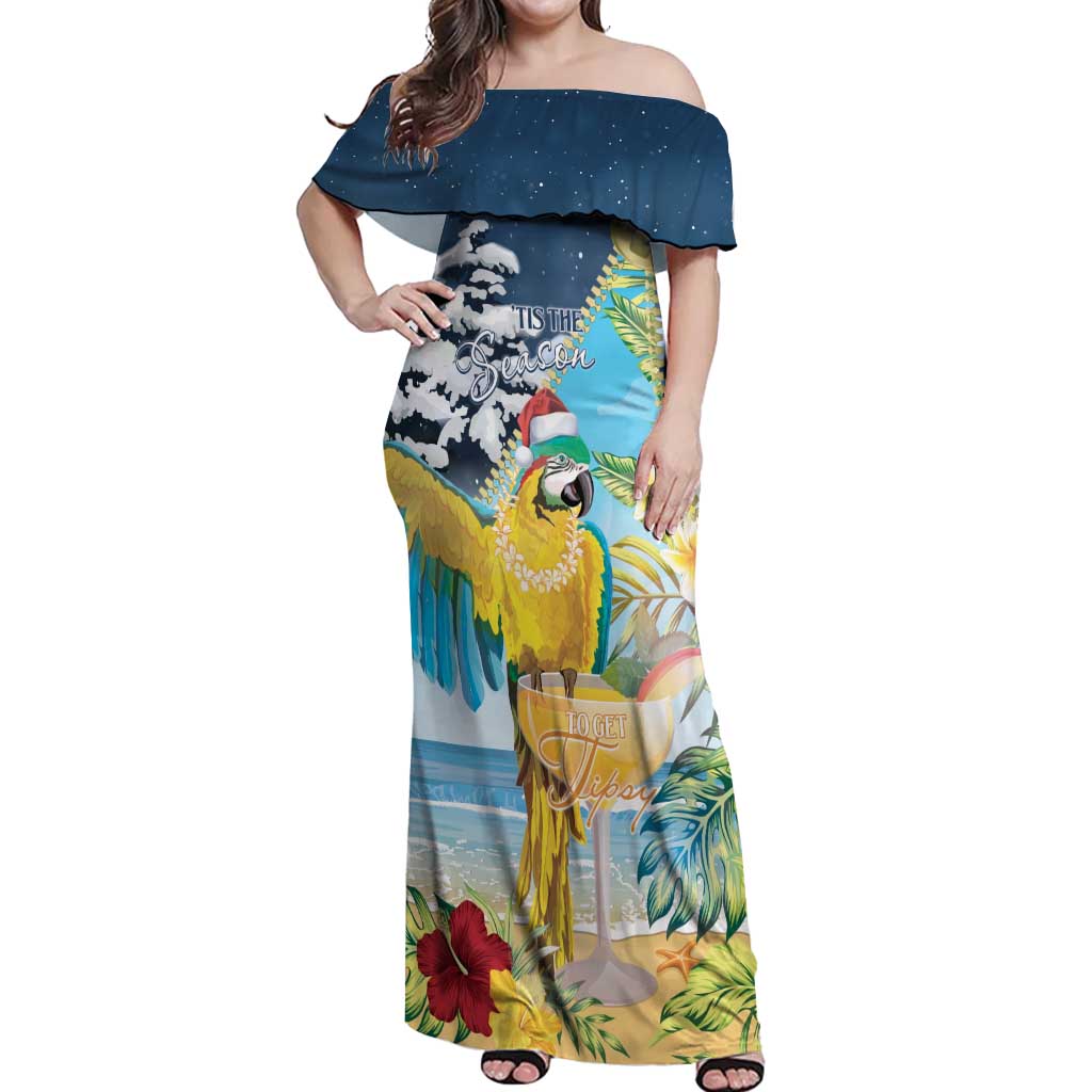 Funny Tropical Christmas Off Shoulder Maxi Dress Tis The Season To Get Tipsy