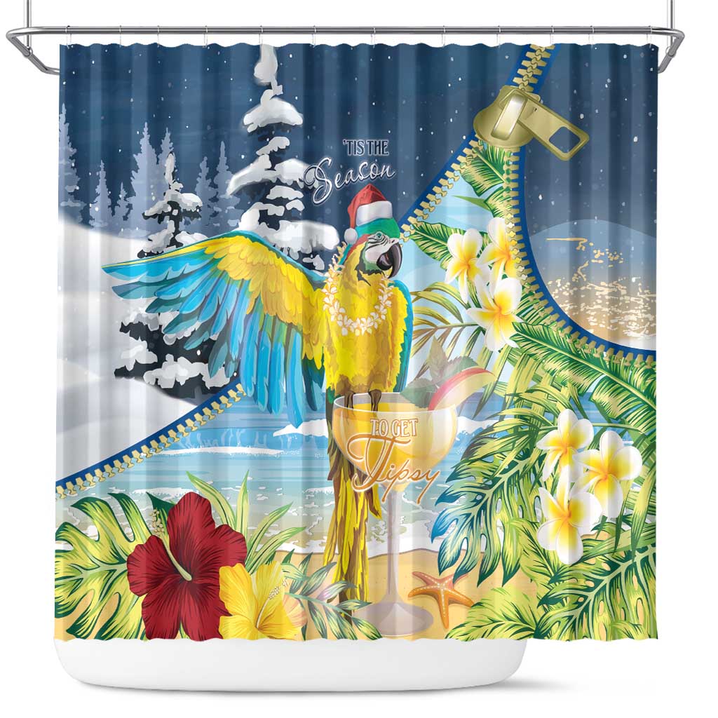 Funny Tropical Christmas Shower Curtain Tis The Season To Get Tipsy