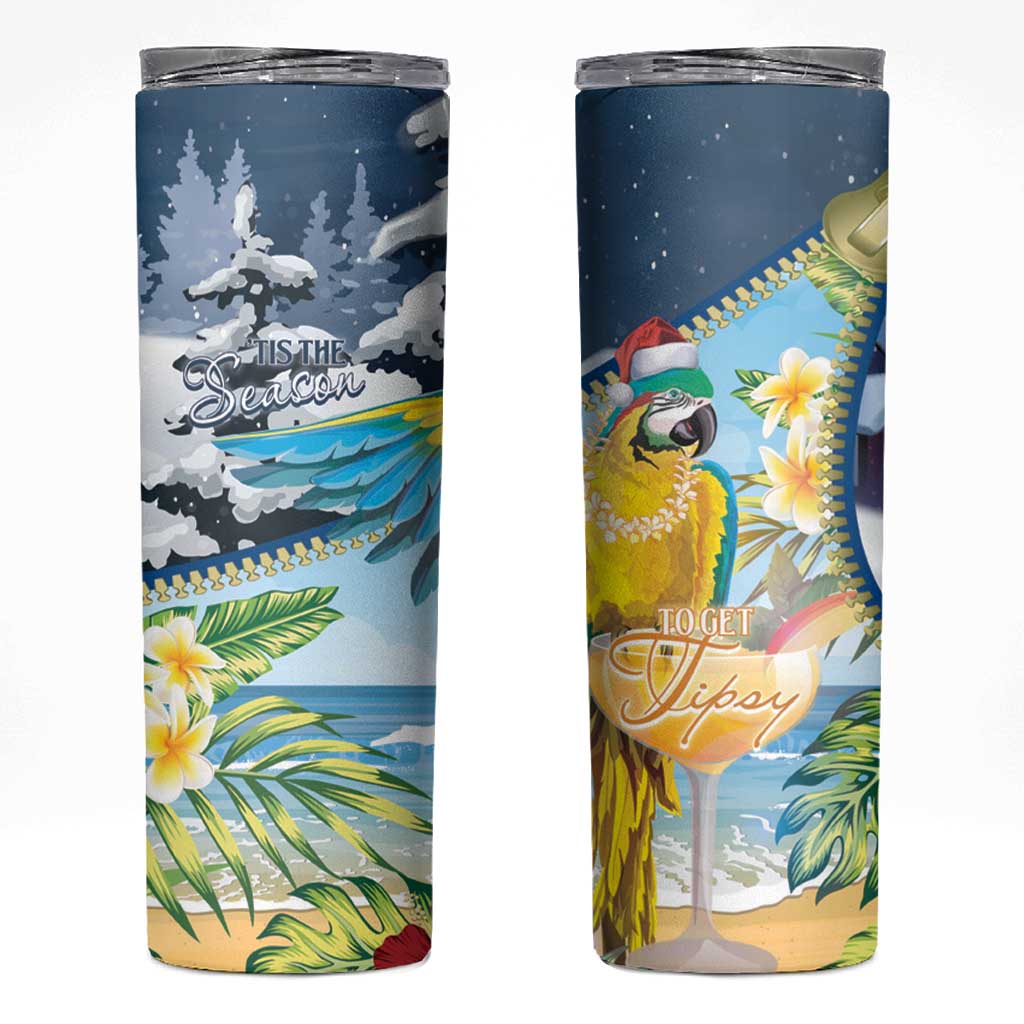 Funny Tropical Christmas Skinny Tumbler Tis The Season To Get Tipsy