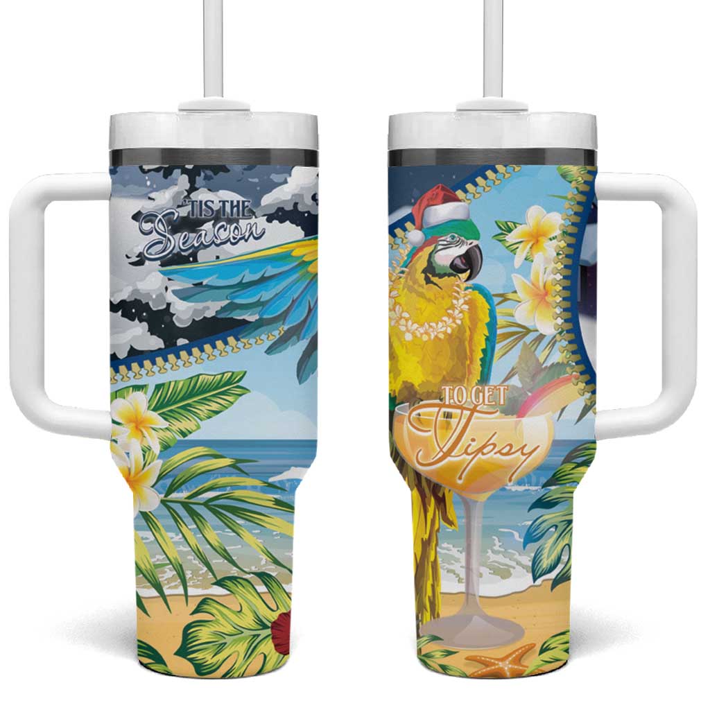 Funny Tropical Christmas Tumbler With Handle Tis The Season To Get Tipsy