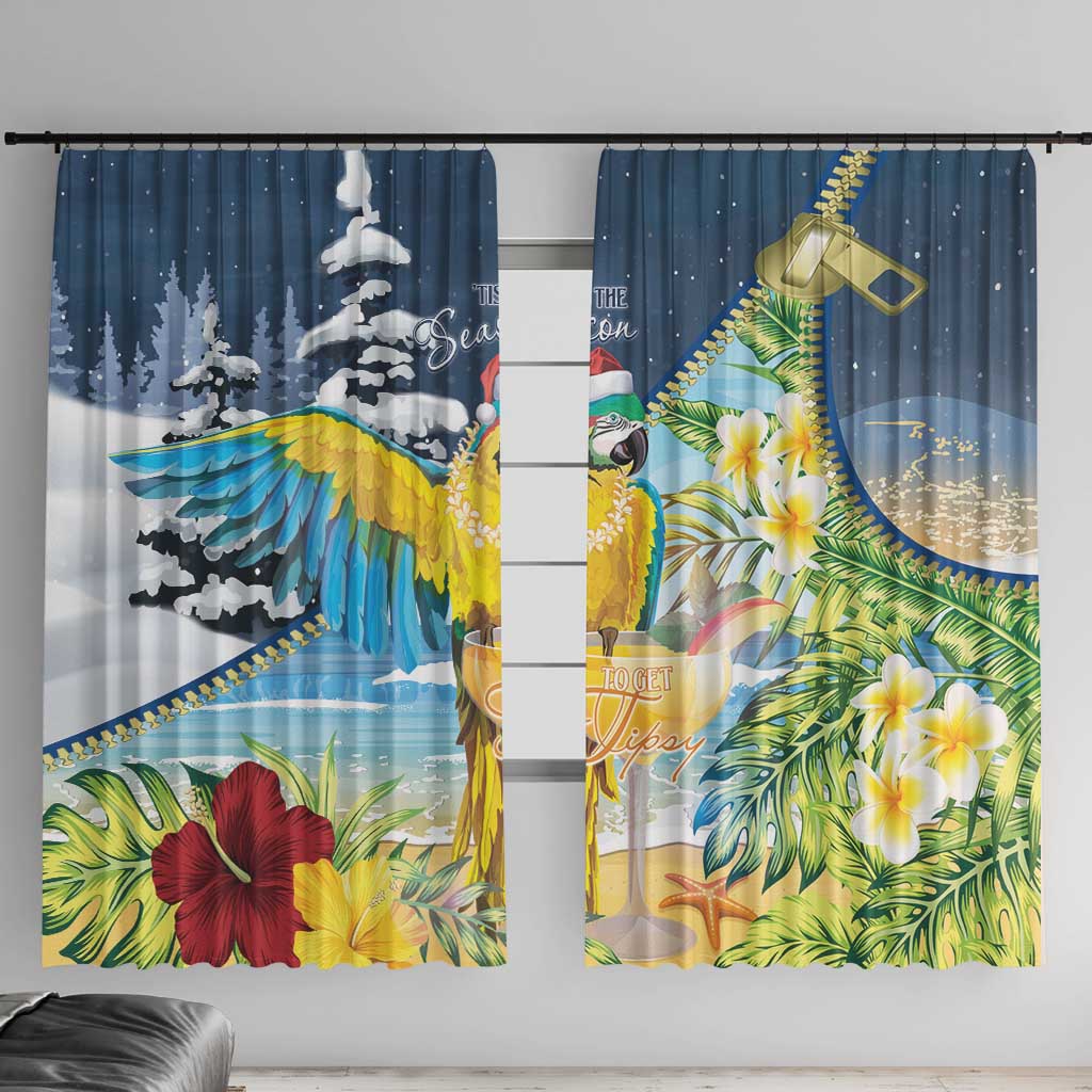 Funny Tropical Christmas Window Curtain Tis The Season To Get Tipsy LT7 With Hooks Colorful - Polynesian Pride