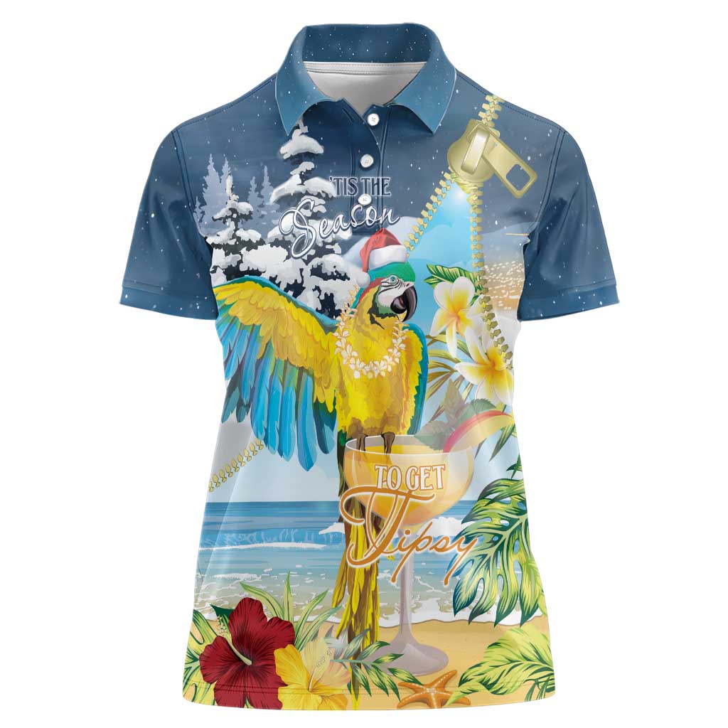 Funny Tropical Christmas Women Polo Shirt Tis The Season To Get Tipsy