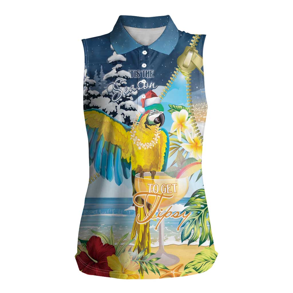 Funny Tropical Christmas Women Sleeveless Polo Shirt Tis The Season To Get Tipsy