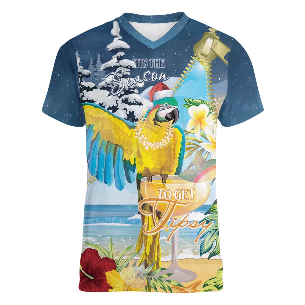 Funny Tropical Christmas Women V-Neck T-Shirt Tis The Season To Get Tipsy LT7 Female Colorful - Polynesian Pride