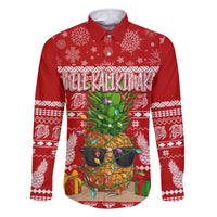Hawaii Pineapple Christmas Family Matching Long Sleeve Bodycon Dress and Hawaiian Shirt Mele Kalikimaka LT7 Dad's Shirt - Long Sleeve Red - Polynesian Pride