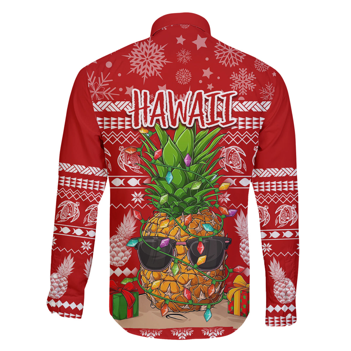 Hawaii Pineapple Christmas Family Matching Off Shoulder Long Sleeve Dress and Hawaiian Shirt Mele Kalikimaka LT7 - Polynesian Pride
