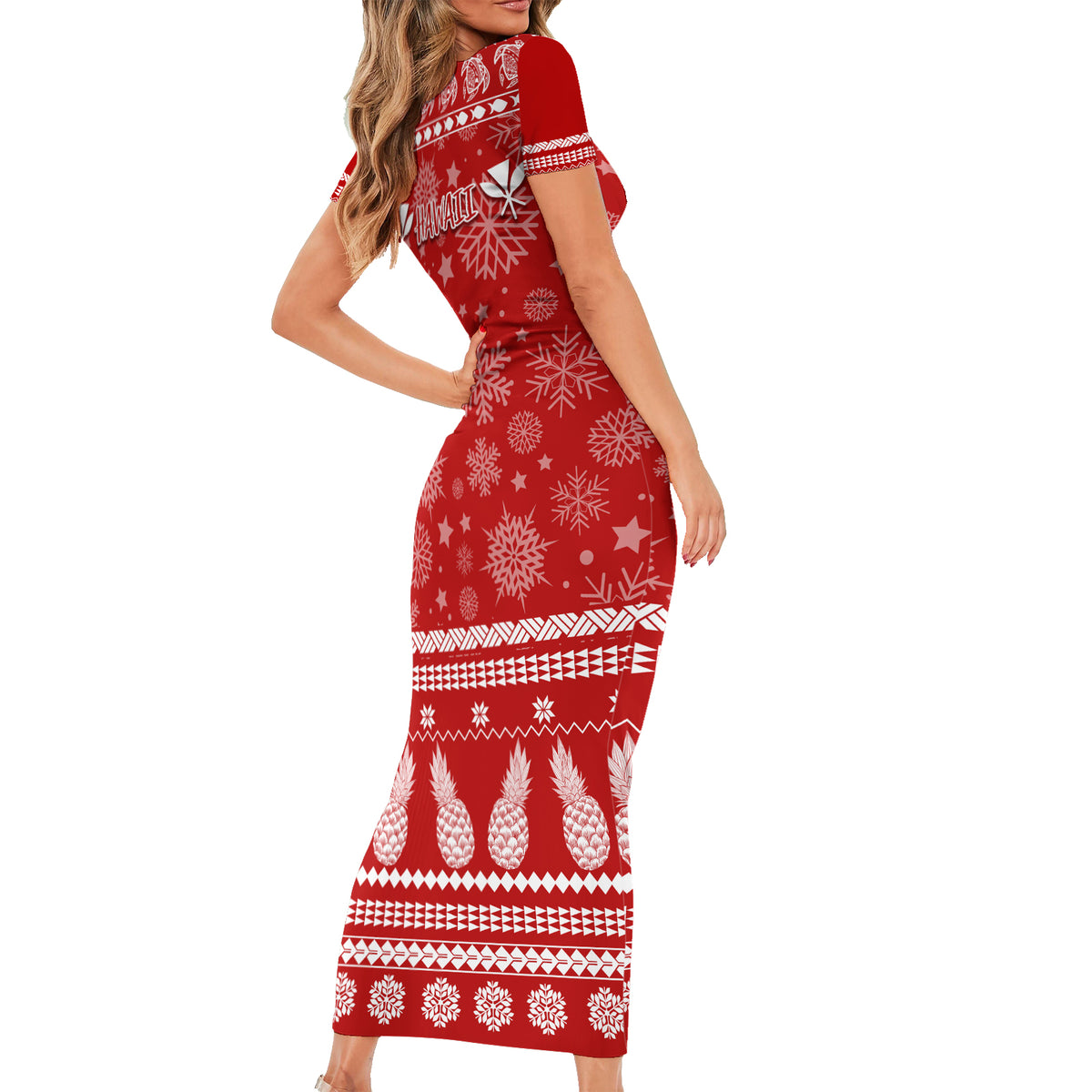 Hawaii Pineapple Christmas Family Matching Short Sleeve Bodycon Dress and Hawaiian Shirt Mele Kalikimaka LT7 - Polynesian Pride